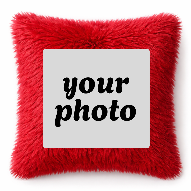 Fur Cushion Square Red
